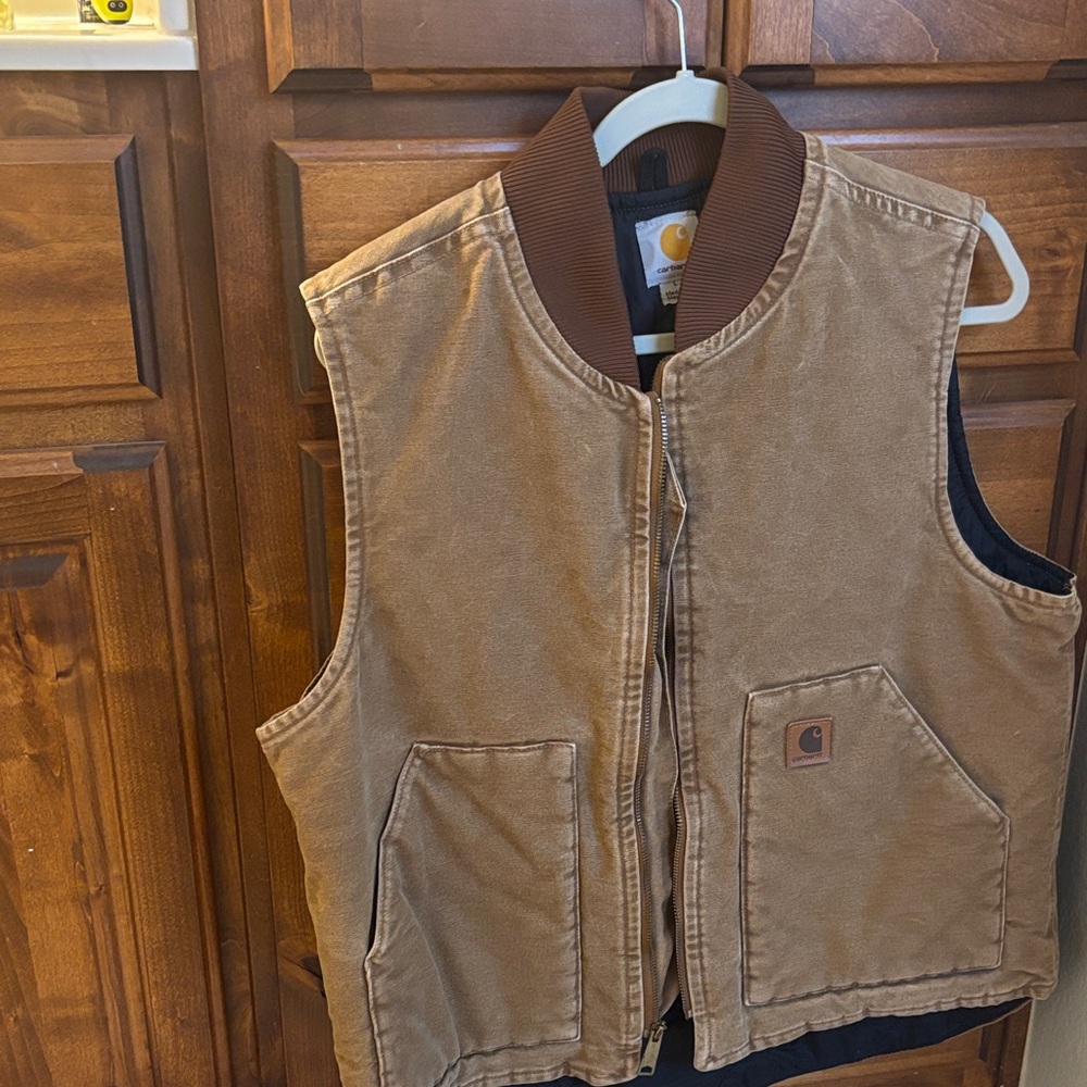 Carhartt Brown Canvas Vest with Dark Brown Collar